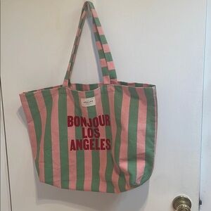 Sezane bonjour los angeles Pink and Green Striped Tote Bag